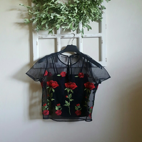 Tops - New w/o Tags - Blouse with Floral Overlay Tops - New w/o Tags - Blouse with Floral Overlay